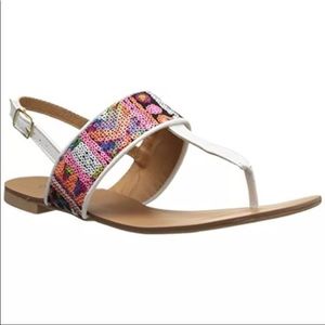 - Qupid Sz 7 White Leather Pink Sequined Sandals! NEW!